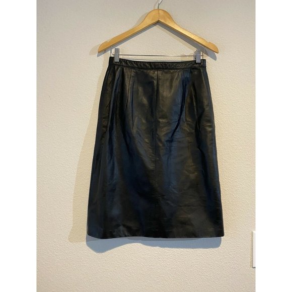 West Bay Sport Leathers Vintage 100% Leather Pencil Skirt Size 8 Black - Picture 2 of 9